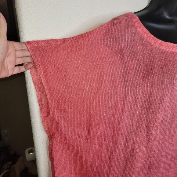 Eileen Fisher Women's Pink Linen Gauze Striped Tunic Kimono Top Large - Picture 4 of 8